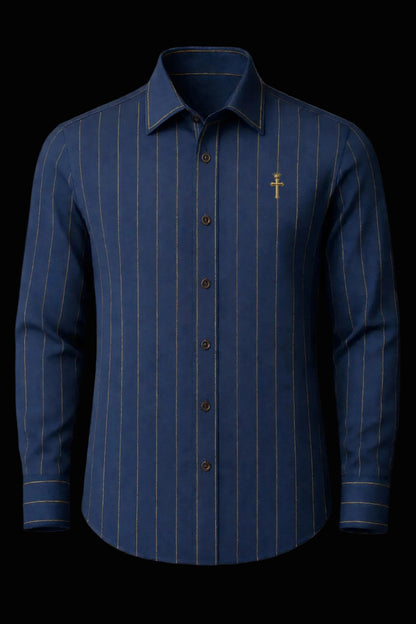Christian Royal Blue and Gold Pinstripe Shirt