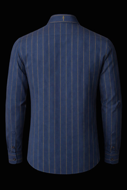 Christian Royal Blue and Gold Pinstripe Shirt