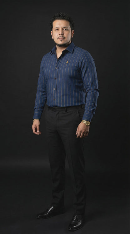Christian Royal Blue and Gold Pinstripe Shirt