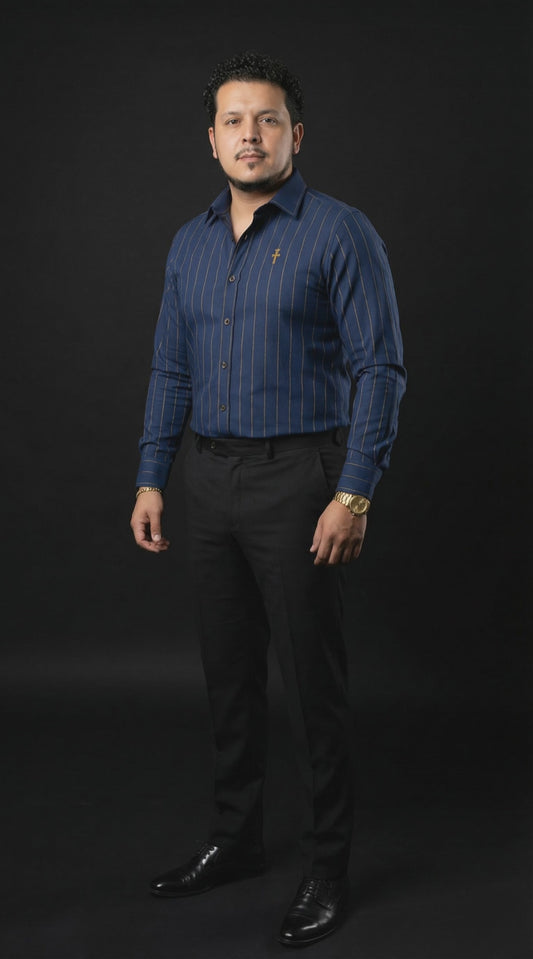 Christian Royal Blue and Gold Pinstripe Shirt