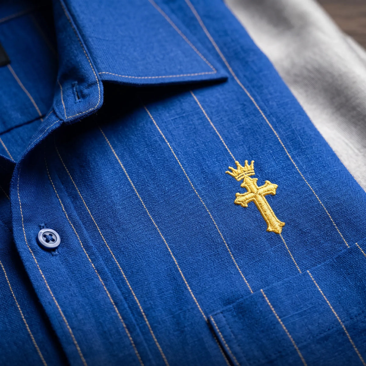 Christian Royal Blue and Gold Pinstripe Shirt Clothed in Righteousness